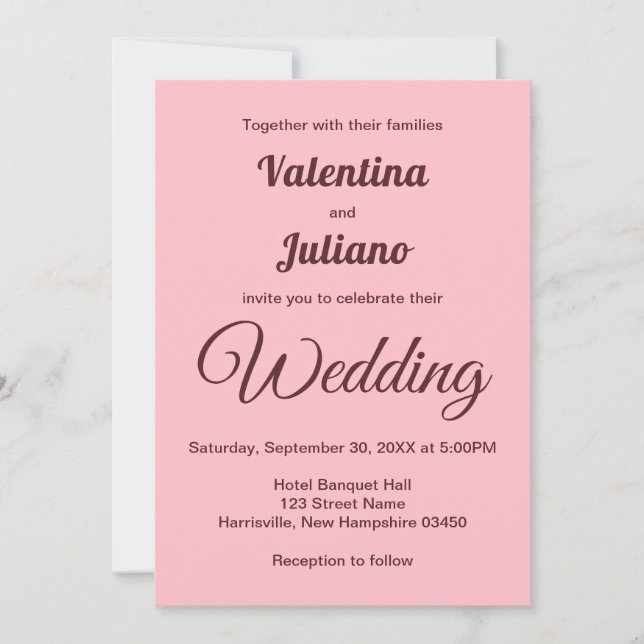 Typography Style Minimalist Pink Wedding Einladung (Vorderseite)