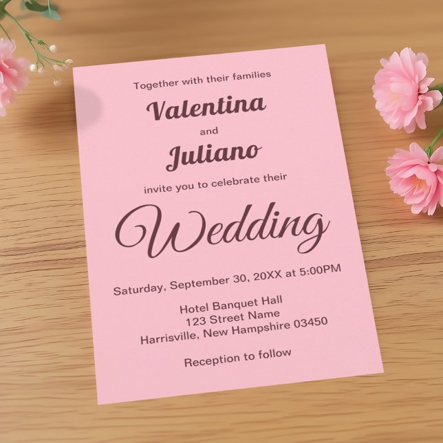 Typography Style Minimalist Pink Wedding Einladung (Typography style minimalist pink wedding invitation)