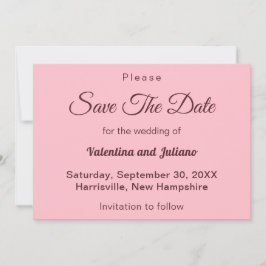 Typography Style Minimalist Pink Wedding Save The Date