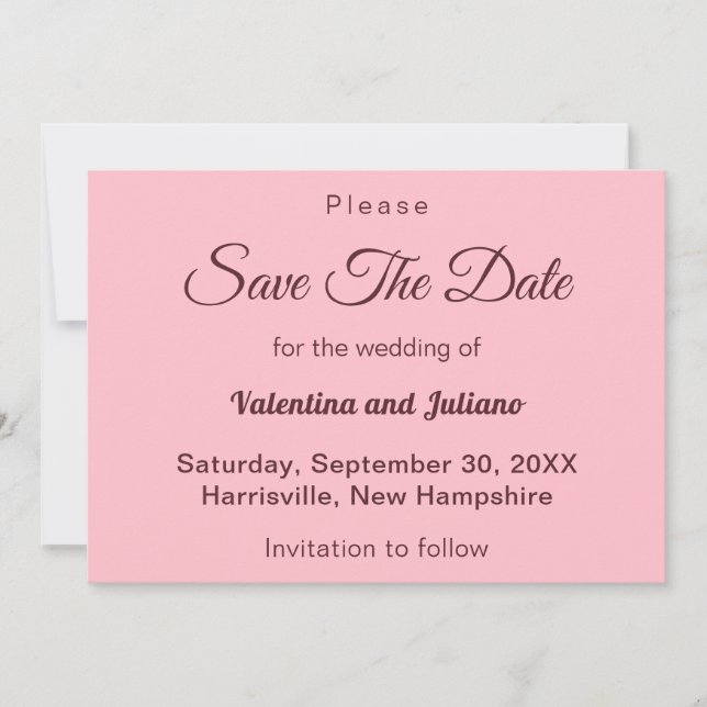 Typography Style Minimalist Pink Wedding Save The Date (Vorderseite)