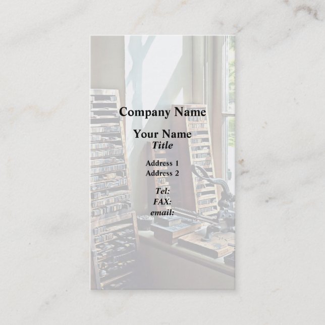 Typologien nach Fenstern der Druckerei Visitenkarte (Vorderseite)