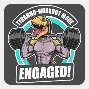 Tyranno-Workout-Modus Verlobt T Rex Workout-Fitnes Quadratischer Aufkleber