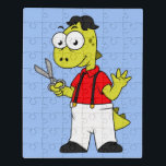 Tyrannosaurus Rex Barber mit Scheren. Puzzle<br><div class="desc">Illustration eines Tyrannosaurus Rex Barbiers mit Schere.</div>