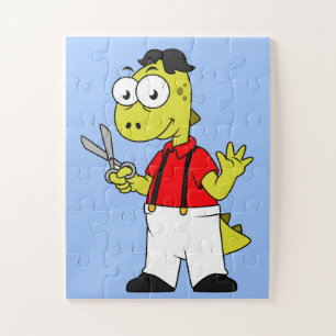 Tyrannosaurus Rex Barber mit Scheren. Puzzle