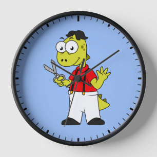 Tyrannosaurus Rex Barber mit Scheren. Uhr