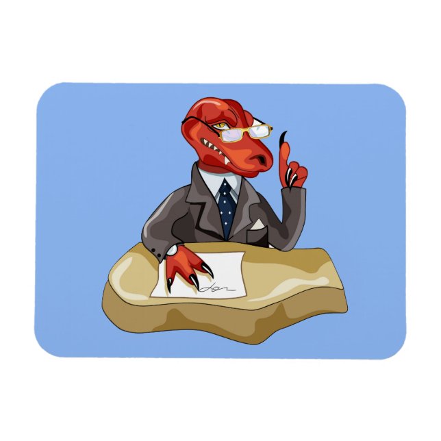 Tyrannosaurus Rex Boss sitzt an einem Schreibtisch Magnet (Horizontal)