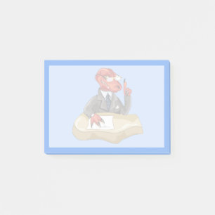 Tyrannosaurus Rex Boss sitzt an einem Schreibtisch Post-it Klebezettel