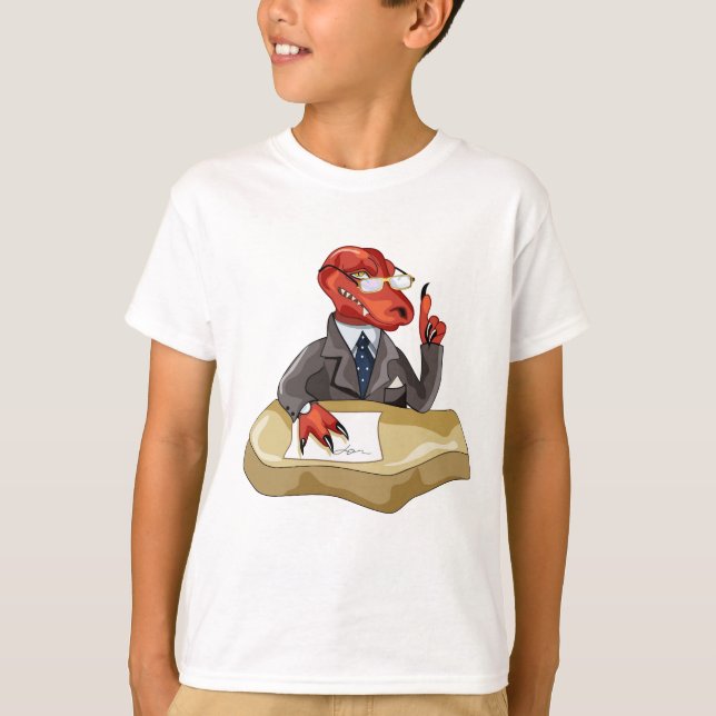 Tyrannosaurus Rex Boss sitzt an einem Schreibtisch T-Shirt (Vorderseite)