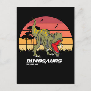 Tyrannosaurus rex brüllender Sonnenuntergang Retro Feiertagspostkarte