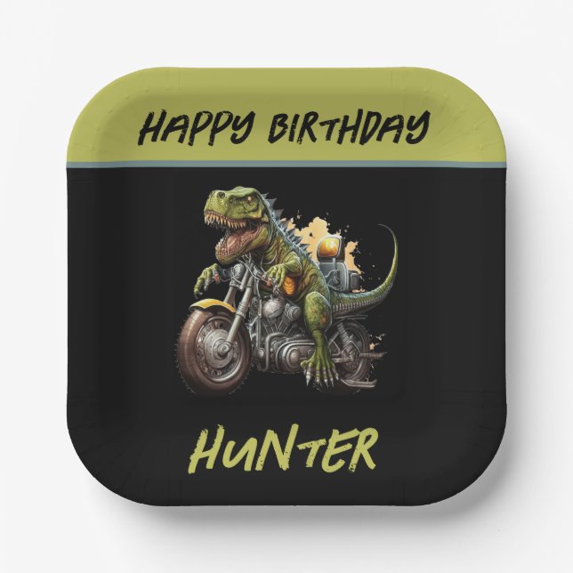 Tyrannosaurus Rex Dinosaur Motorrad Geburtstag Pappteller (Vorderseite)