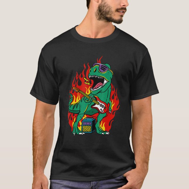 Tyrannosaurus Rex Dinosaur Playing Rock Guitar T R T-Shirt (Vorderseite)