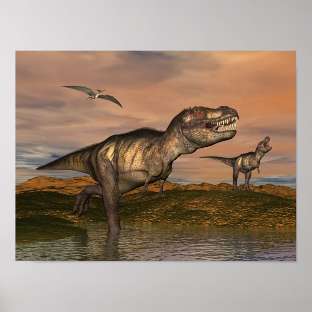 Tyrannosaurus rex dinosaurier - 3D-Darstellung Poster (Vorne)