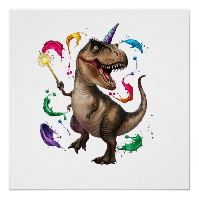 Tyrannosaurus Rex Dinosaurier mit Einhornhorn Poster (Vorderseite)