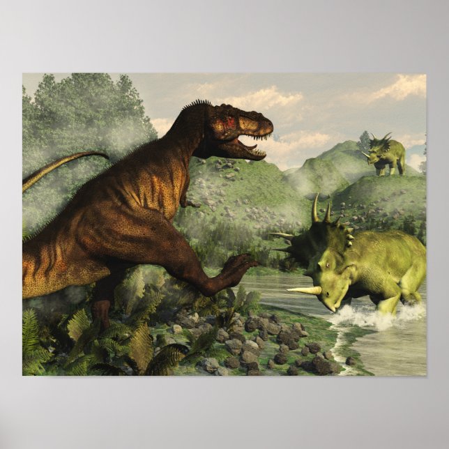 Tyrannosaurus-Rex gegen Styracosaurus Poster (Vorne)