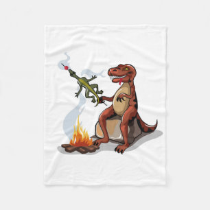 Tyrannosaurus Rex kocht Essen über einem Lagerfeue Fleecedecke