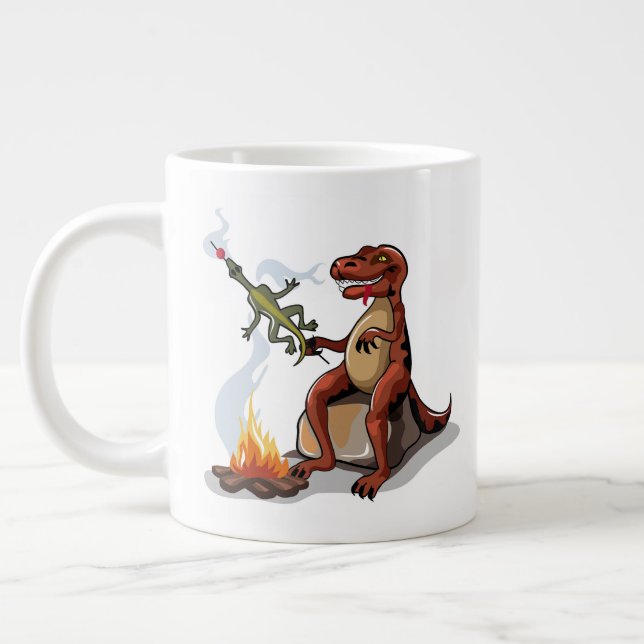 Tyrannosaurus Rex kocht Essen über einem Lagerfeue Jumbo-Tasse (Links)