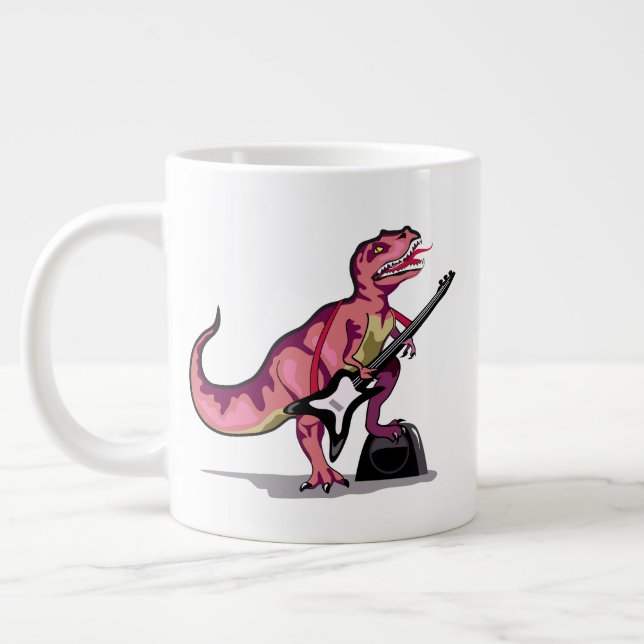 Tyrannosaurus Rex spielt Gitarre. Jumbo-Tasse (Links)