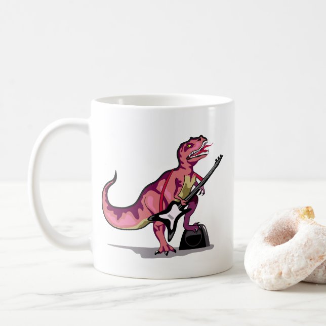 Tyrannosaurus Rex spielt Gitarre. Kaffeetasse (Mit Donut)