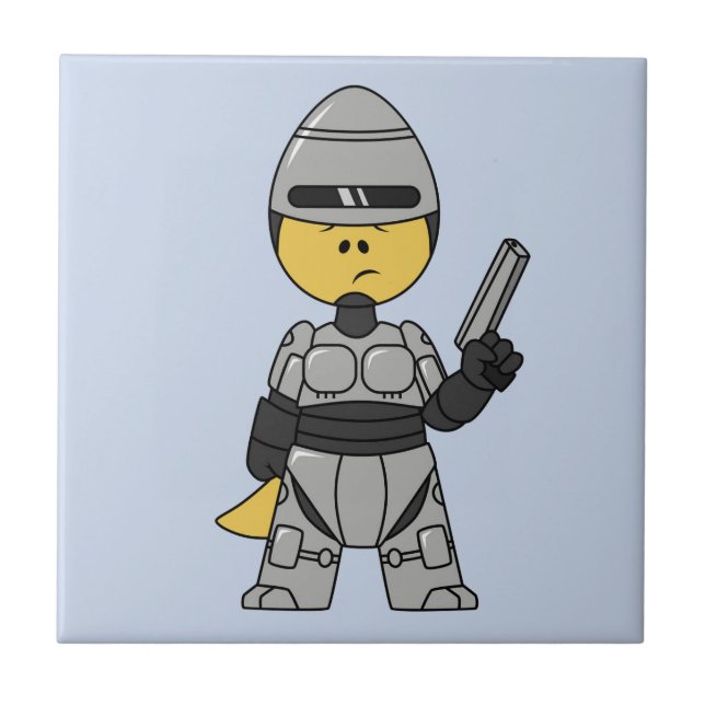 Tyrannosaurus Rex verkleidet als Robocop. Fliese (Vorderseite)