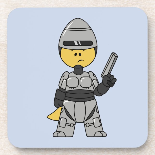 Tyrannosaurus Rex verkleidet als Robocop. Getränkeuntersetzer (Vorderseite)