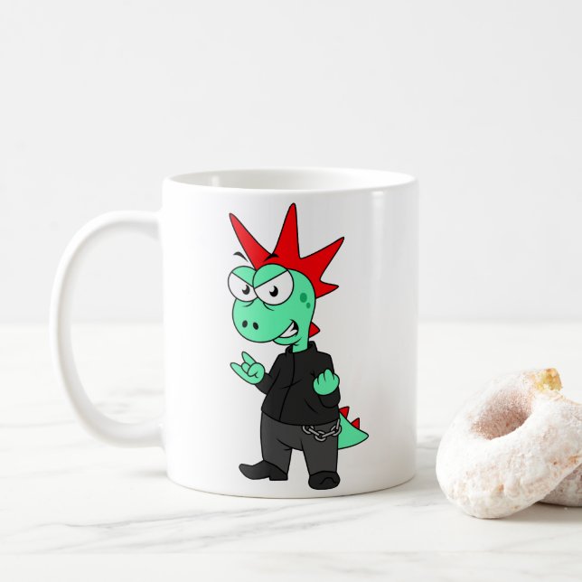 Tyrannosaurus Rex verkleidete sich als Punk. Kaffeetasse (Mit Donut)