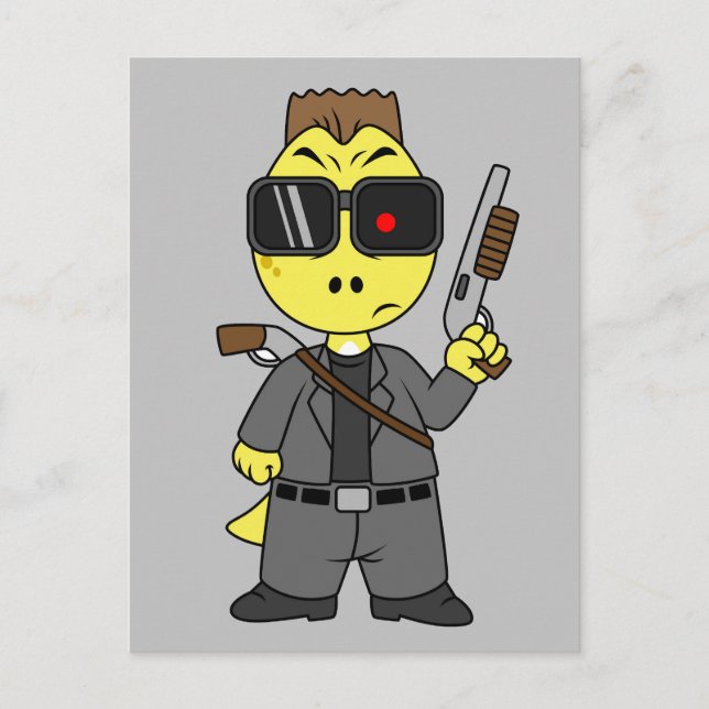 Tyrannosaurus Rex verkleidete sich als Terminator. Postkarte (Vorderseite)