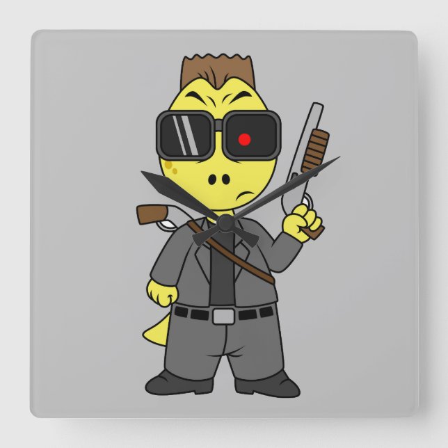 Tyrannosaurus Rex verkleidete sich als Terminator. Quadratische Wanduhr (Vorderseite)