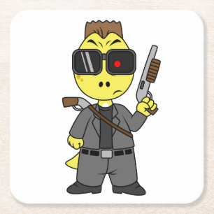 Tyrannosaurus Rex verkleidete sich als Terminator. Rechteckiger Pappuntersetzer