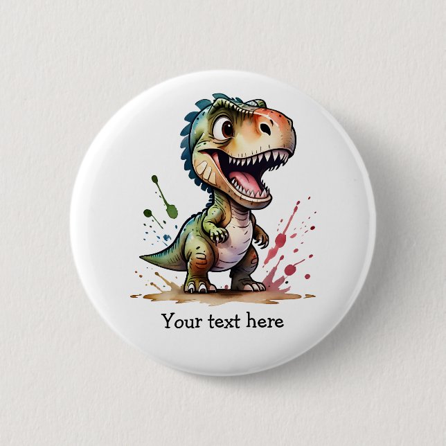Tyrannosaurus Rex Watercolor Splash Personalisiert Button (Vorderseite)