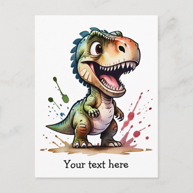 Tyrannosaurus Rex Watercolor Splash Personalisiert Postkarte (Vorderseite)