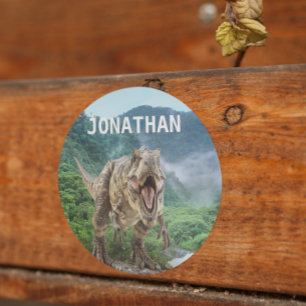 Tyrannosaurus T-Rex Dinosaur Monogramm Name  Runder Aufkleber