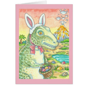 TYRANNOSAURUS T REX EASTER BUNNY GREETING CARD