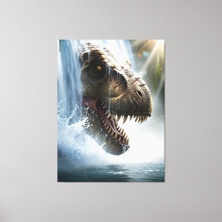 Tyrannosaurus T Rex in einem Wasserfall Leinwanddruck