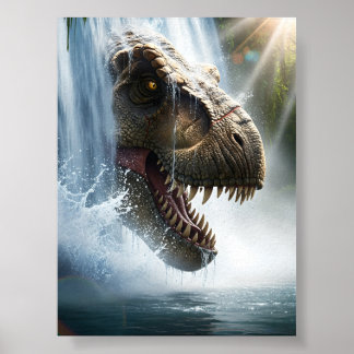 Tyrannosaurus T Rex in einem Wasserfall Poster