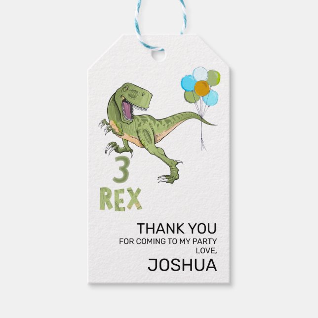 Tyrannosaurus Three Rex Dino 3. Geburtstag Geschenkanhänger (Vorderseite)