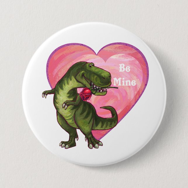 Tyrannosaurus Valentinstag Button (Vorderseite)