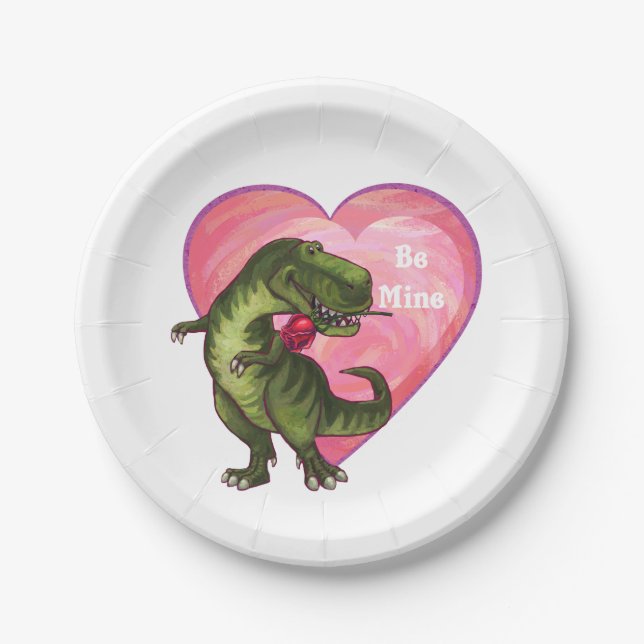 Tyrannosaurus Valentinstag Pappteller (Vorderseite)