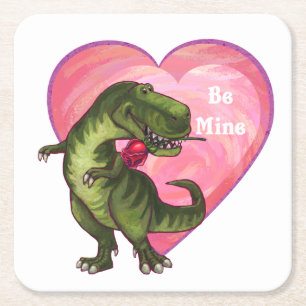 Tyrannosaurus Valentinstag Rechteckiger Pappuntersetzer