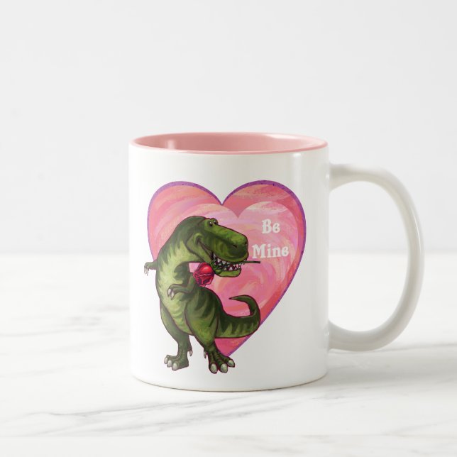 Tyrannosaurus Valentinstag Zweifarbige Tasse (Rechts)