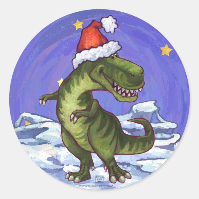 Tyrannosaurus Weihnachten Runder Aufkleber (Vorderseite)