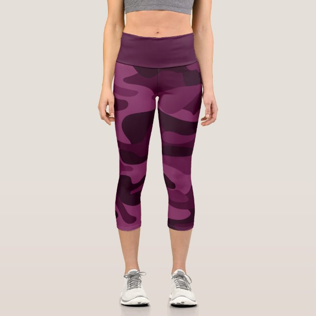 Tyrianische Lila Monocolor-Camouflage Capri Leggings (Vorderseite)