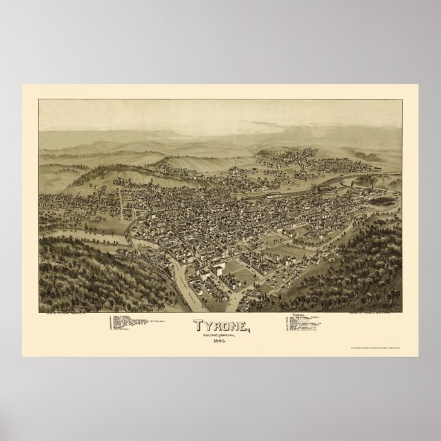 Tyrone, PA Panorama Karte - 1895 Poster (Vorne)