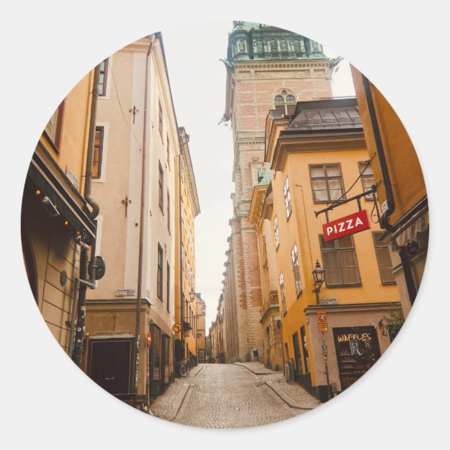 Tyska Brinken, Gamla Stan, Altstadt, Stockholm Runder Aufkleber (Vorderseite)