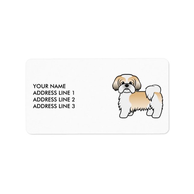 Tzu-Cartoon-Hund aus Gold und Weiß-Shih und Text n Adressaufkleber (Vorne)