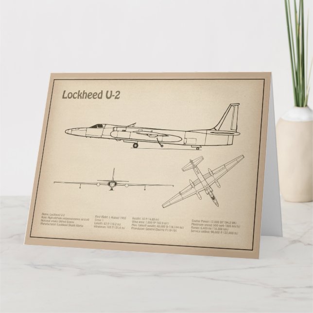 U-2 Dragon Lady - Airplane Blueprint Plans SD Dankeskarte (Vorderseite)