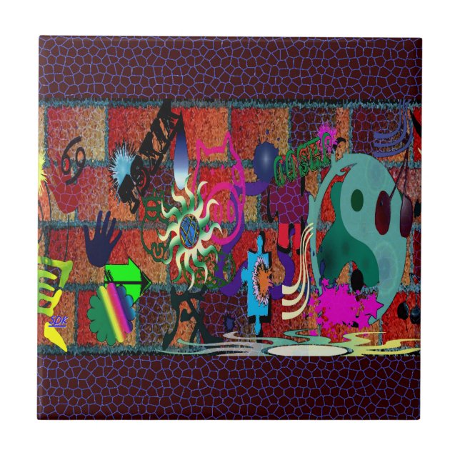 U-Auswahl FarbGraffiti-Kunst auf Backsteinmauer Fliese (Vorderseite)