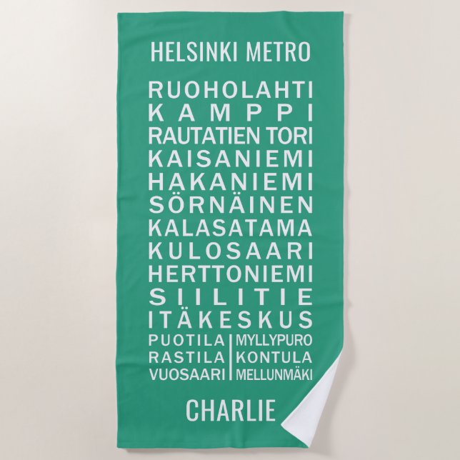 U-Bahn-Stationen in Helsinki individuelle Name und Strandtuch (Vorderseite)