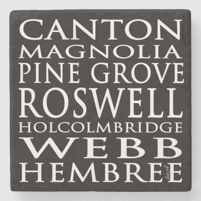 U-Bahn-Straßenschilder, Roswell, Georgia Marmorste Steinuntersetzer (Vorderseite)