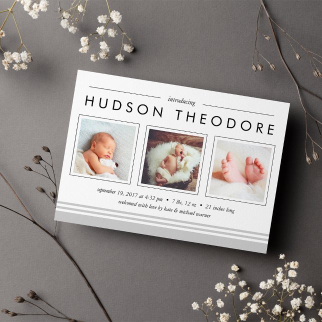 U-Bahn-Streifen Geburtsankündigung | Grau Ankündigung (Von Creator hochgeladen)