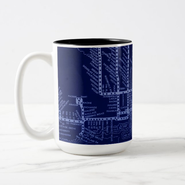 U-Bahn-Vintage Bahnlinie Chicago Zweifarbige Tasse (Links)